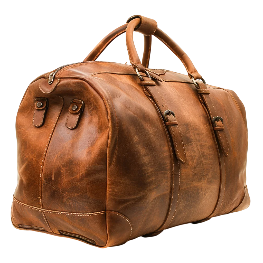 Vintage Brown Leather Duffle Travel Bag Free PNG