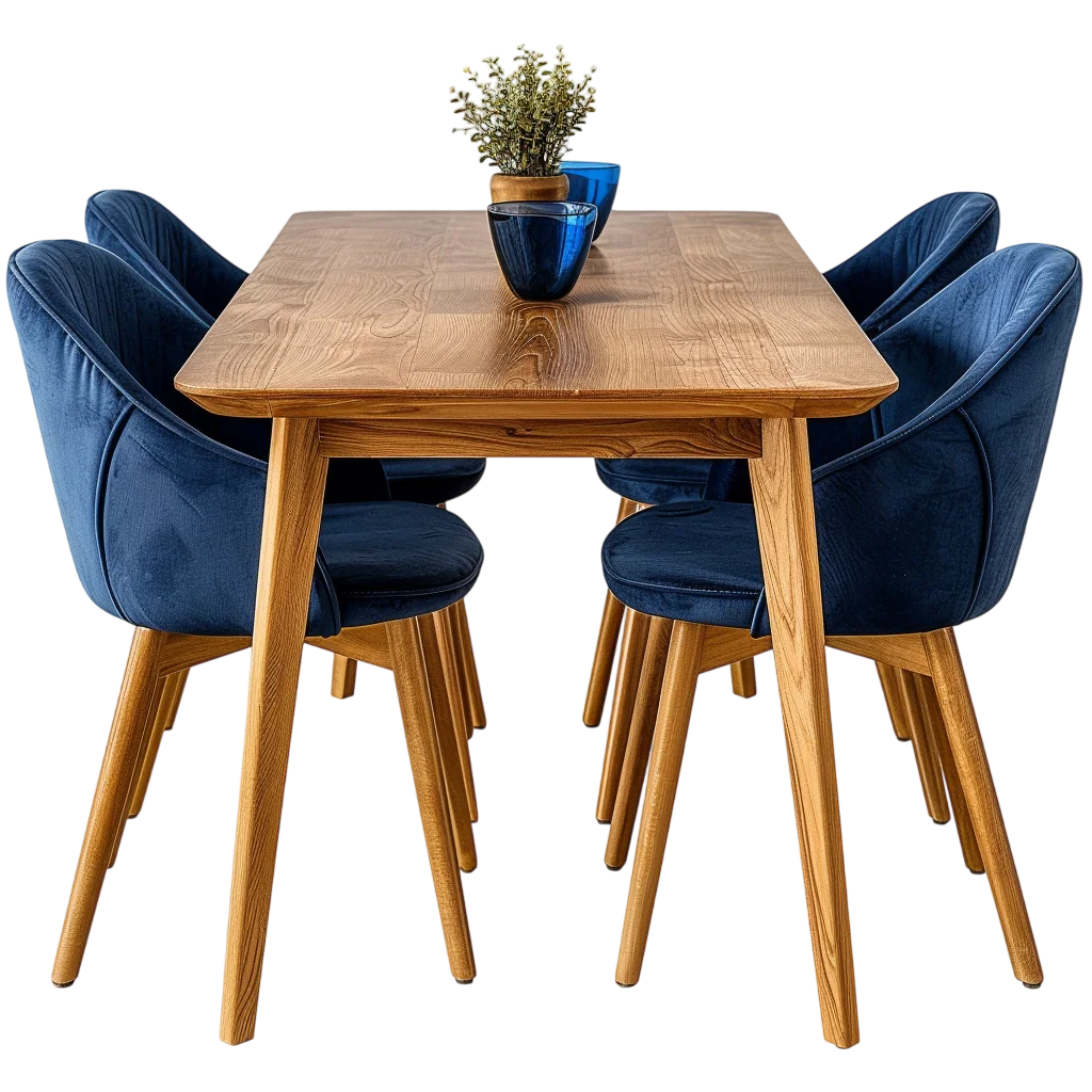 Rectangle Wood Dining Table and Chairs Free PNG Set