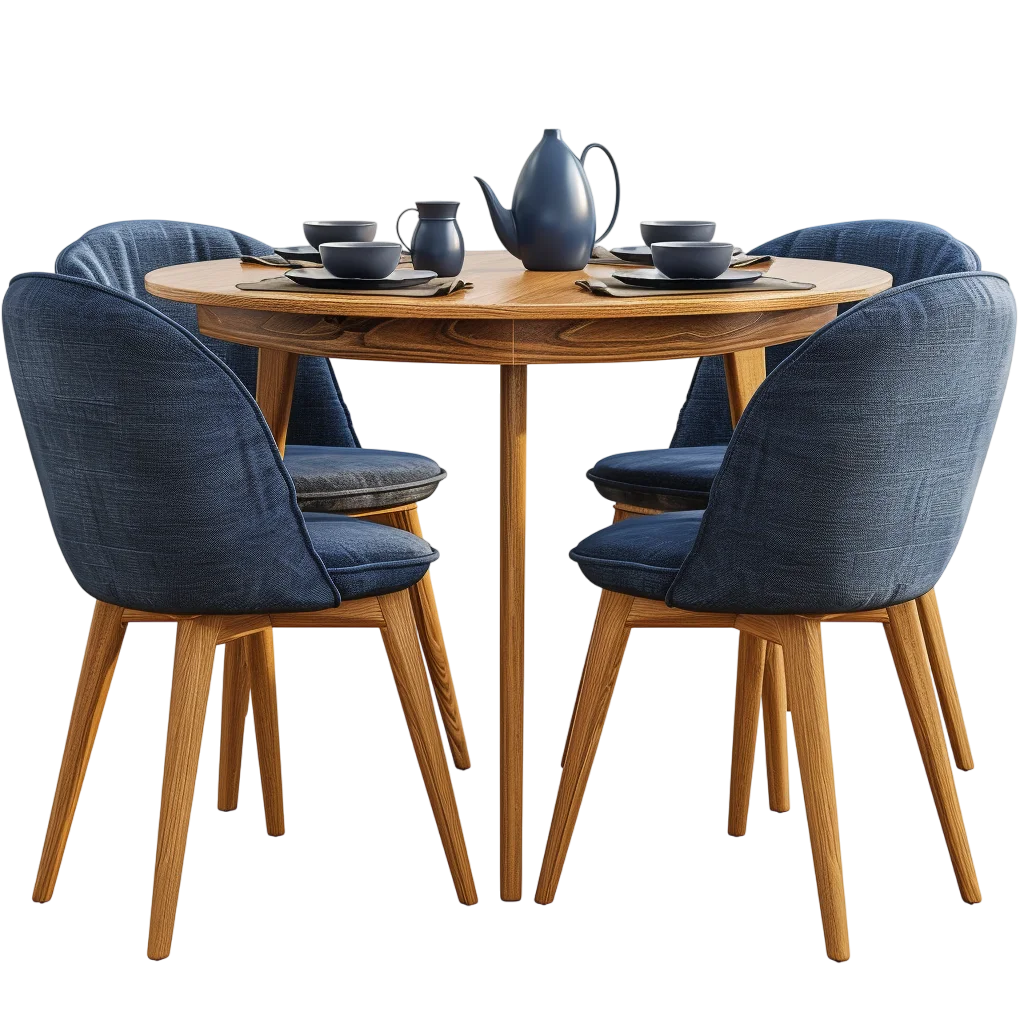 Round Dining Table with Blue Chairs Free PNG Set