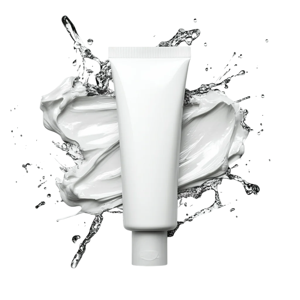 White Cosmetic Tube with Splash Free PNG Mockup