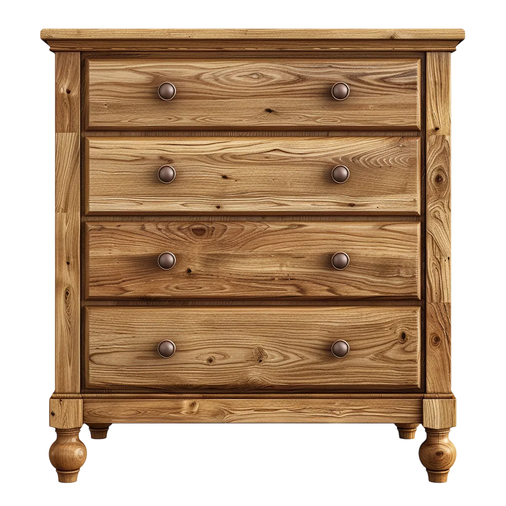 Rustic Wooden Four-Drawer Chest with Turned Feet – Free PNG