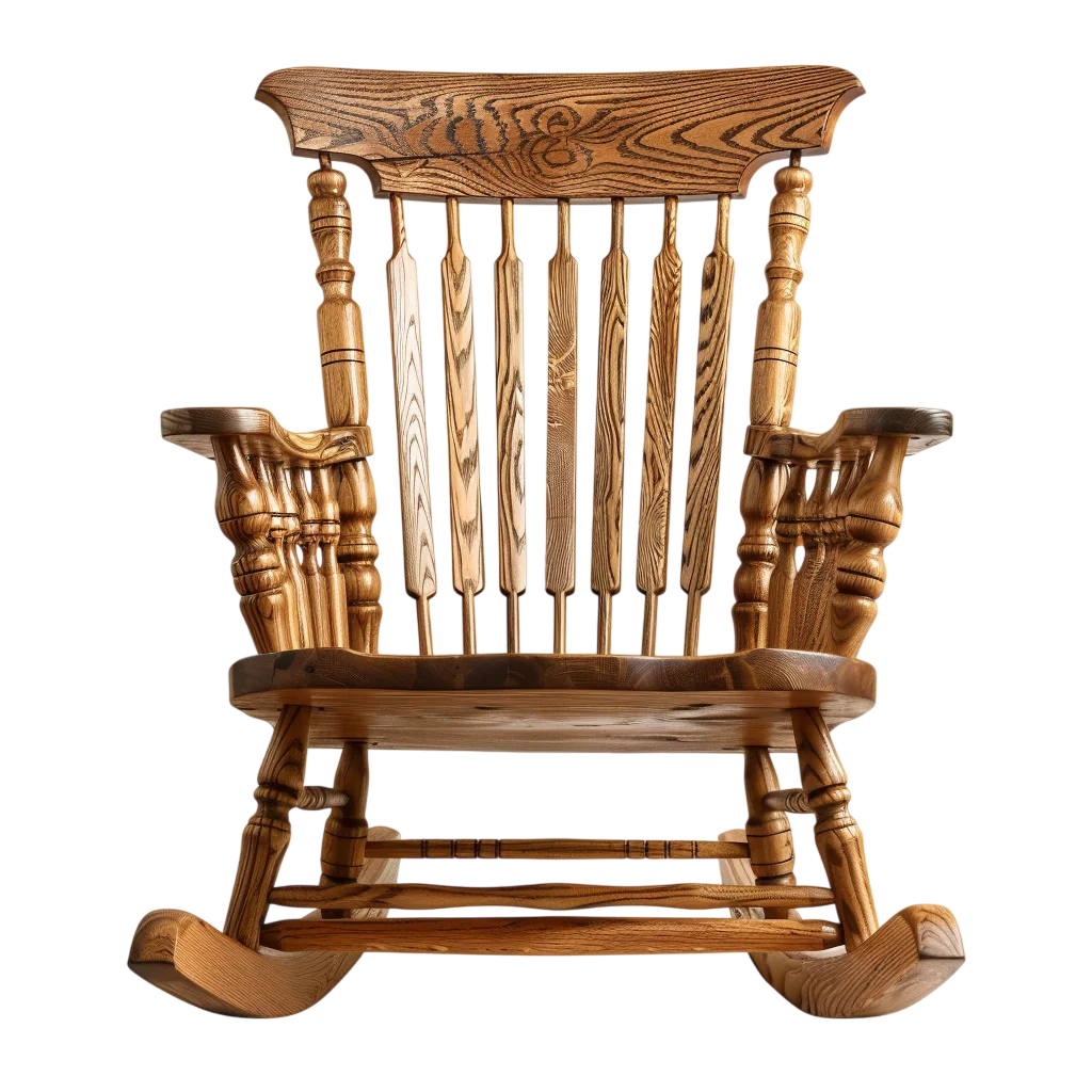 Carved Wooden Rocking Chair with Spindle Back - Free PNG