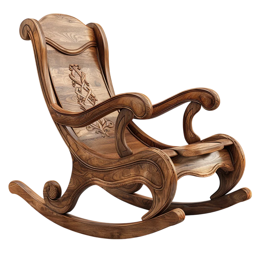 Ornately Carved Wooden Rocking Chair Free PNG