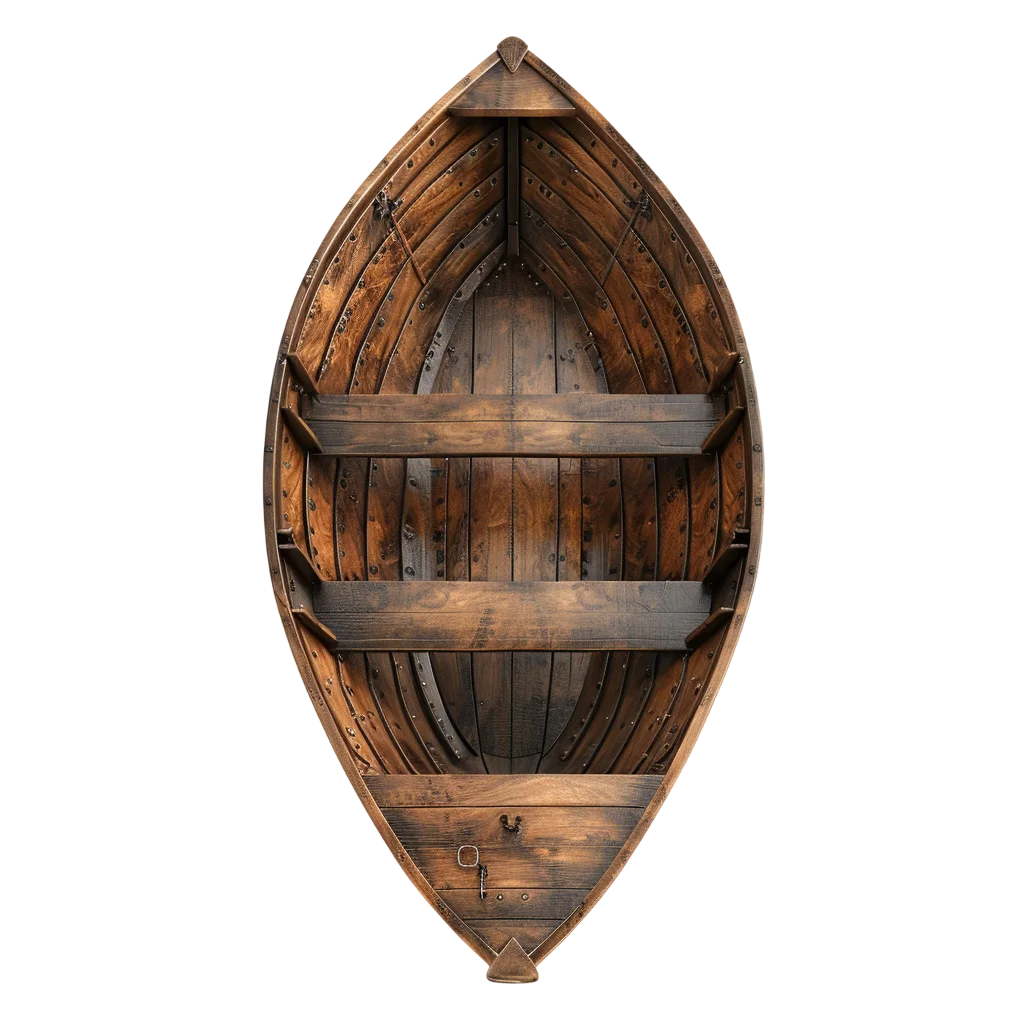 Top-Down View of a Wooden Rowboat Interior Free PNG