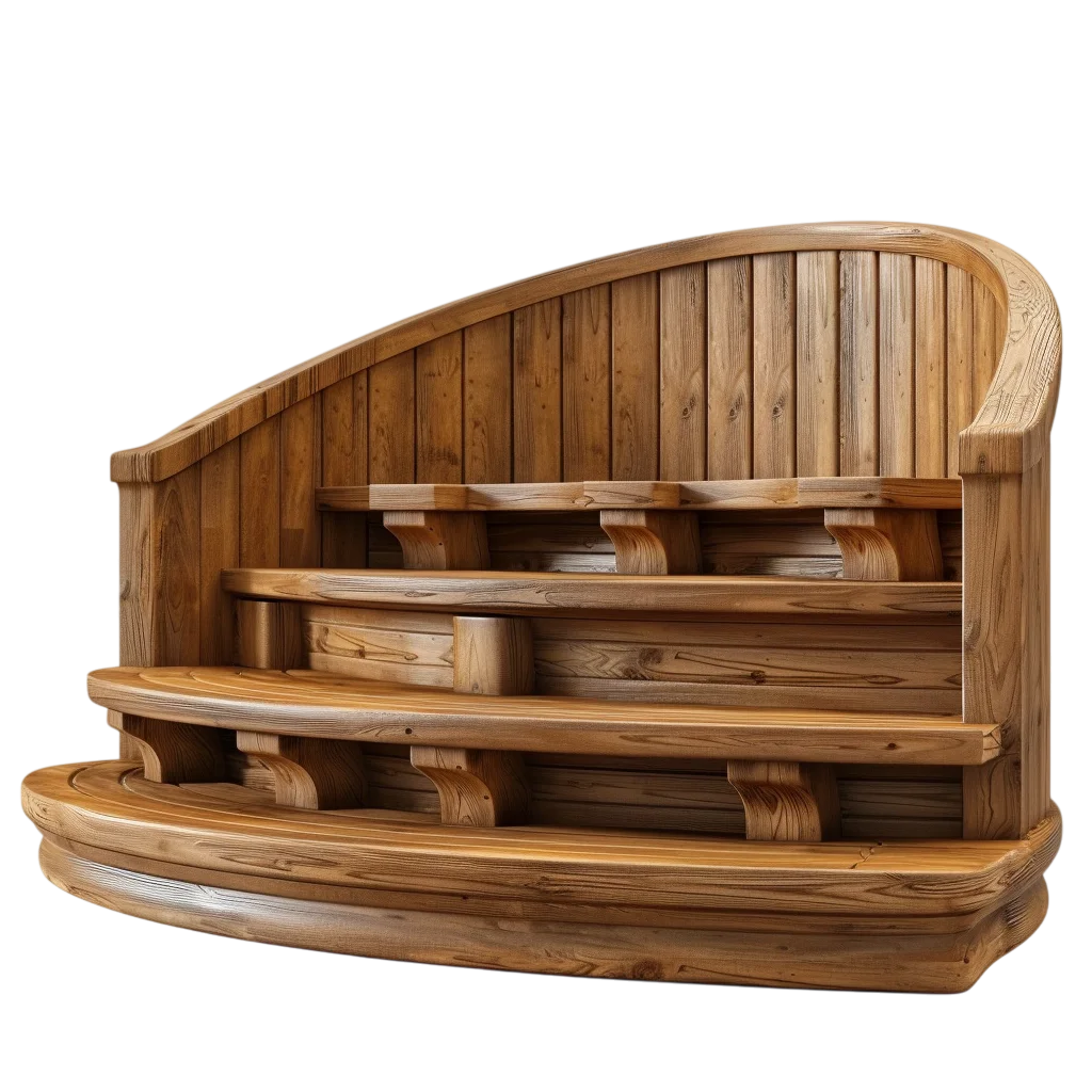 Curved Tiered Wooden Bench Free PNG