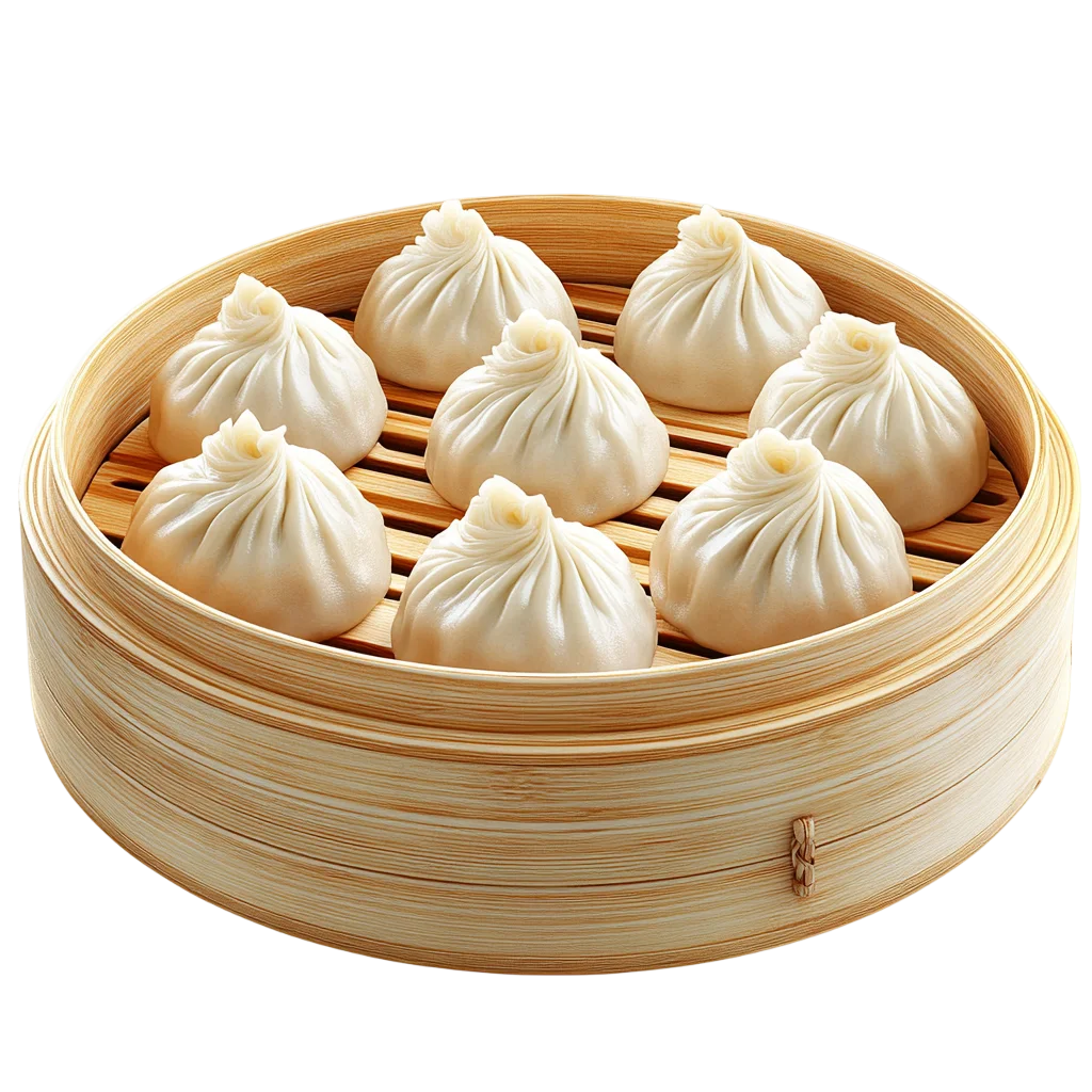 Steamed Dumplings in a Bamboo Basket | Free PNG