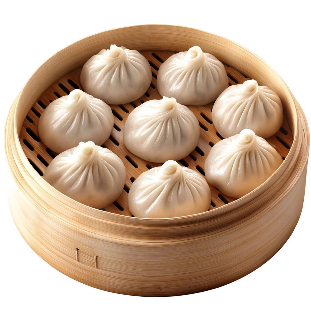 Steamed Soup Dumplings in a Bamboo Basket Free PNG