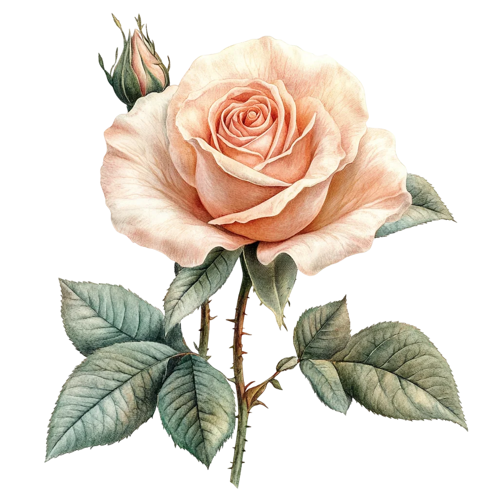 Pale Peach Rose Botanical Watercolor Illustration | Free PNG