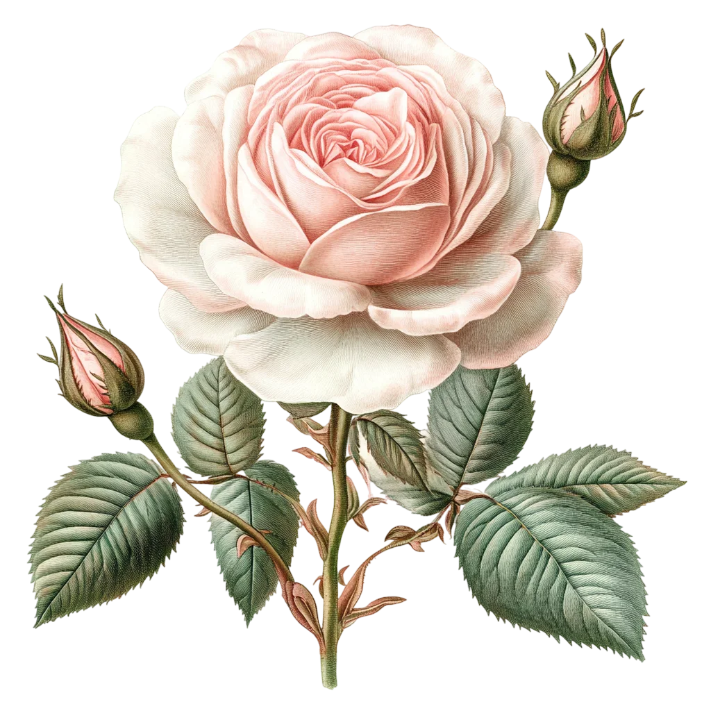 Blush Pink Rose with Buds Botanical Art - Free PNG