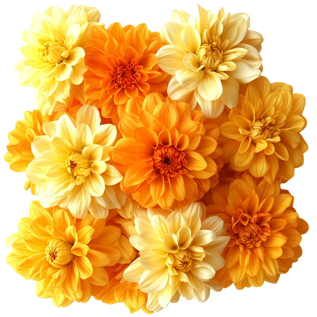 Orange and Cream Dahlia Cluster Free PNG