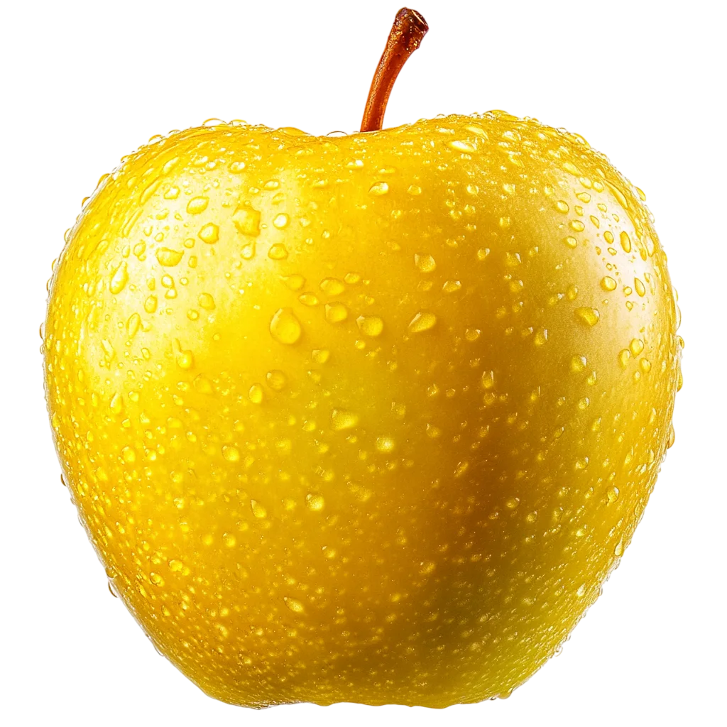 Golden Yellow Apple Covered in Water Droplets | Free PNG