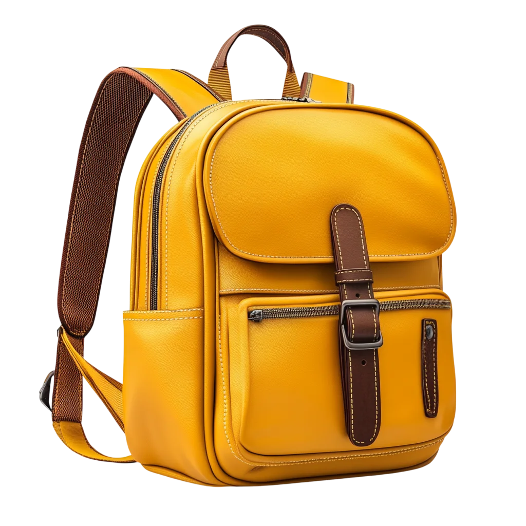 Yellow Backpack with Brown Straps Free PNG