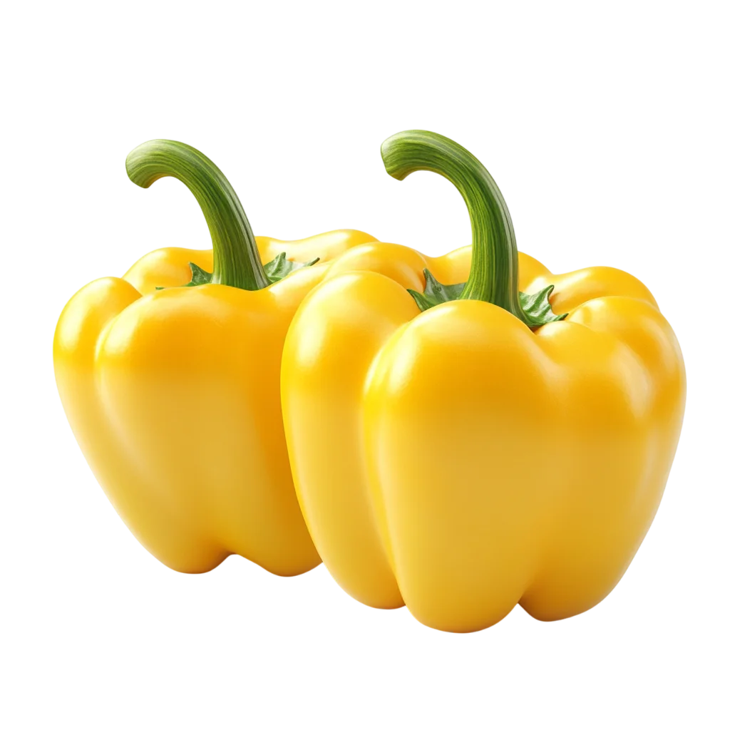 Two Glossy Yellow Bell Peppers with Green Stems - Free PNG