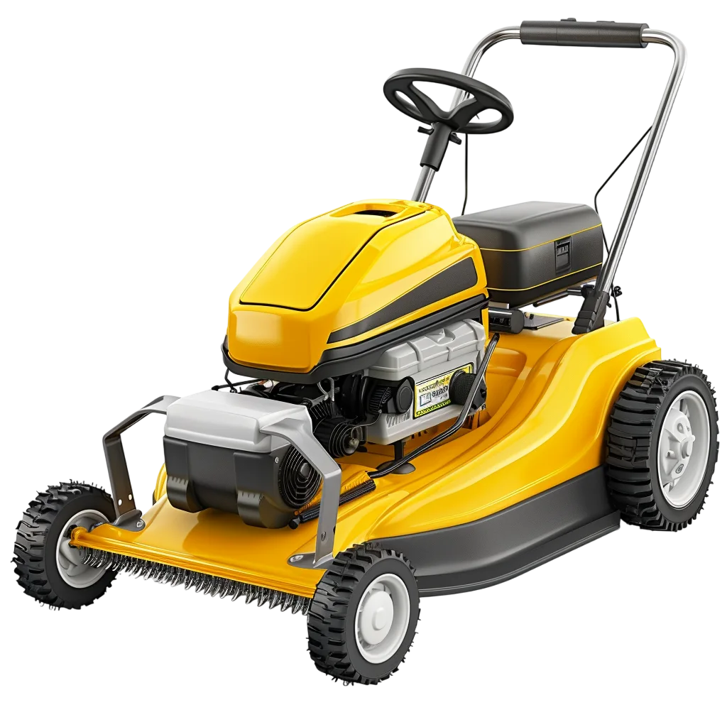 Yellow Four-Wheel Lawn Mower with Steering Wheel Free PNG