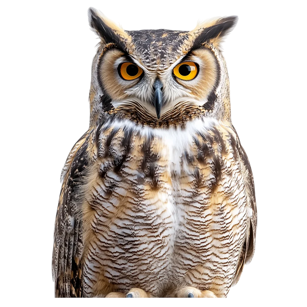 Front-Facing Tufted Owl with Amber Eyes Free PNG