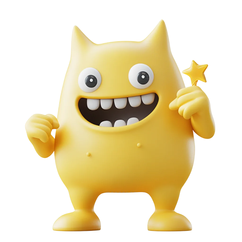 Happy Yellow Monster Holding a Star Free PNG