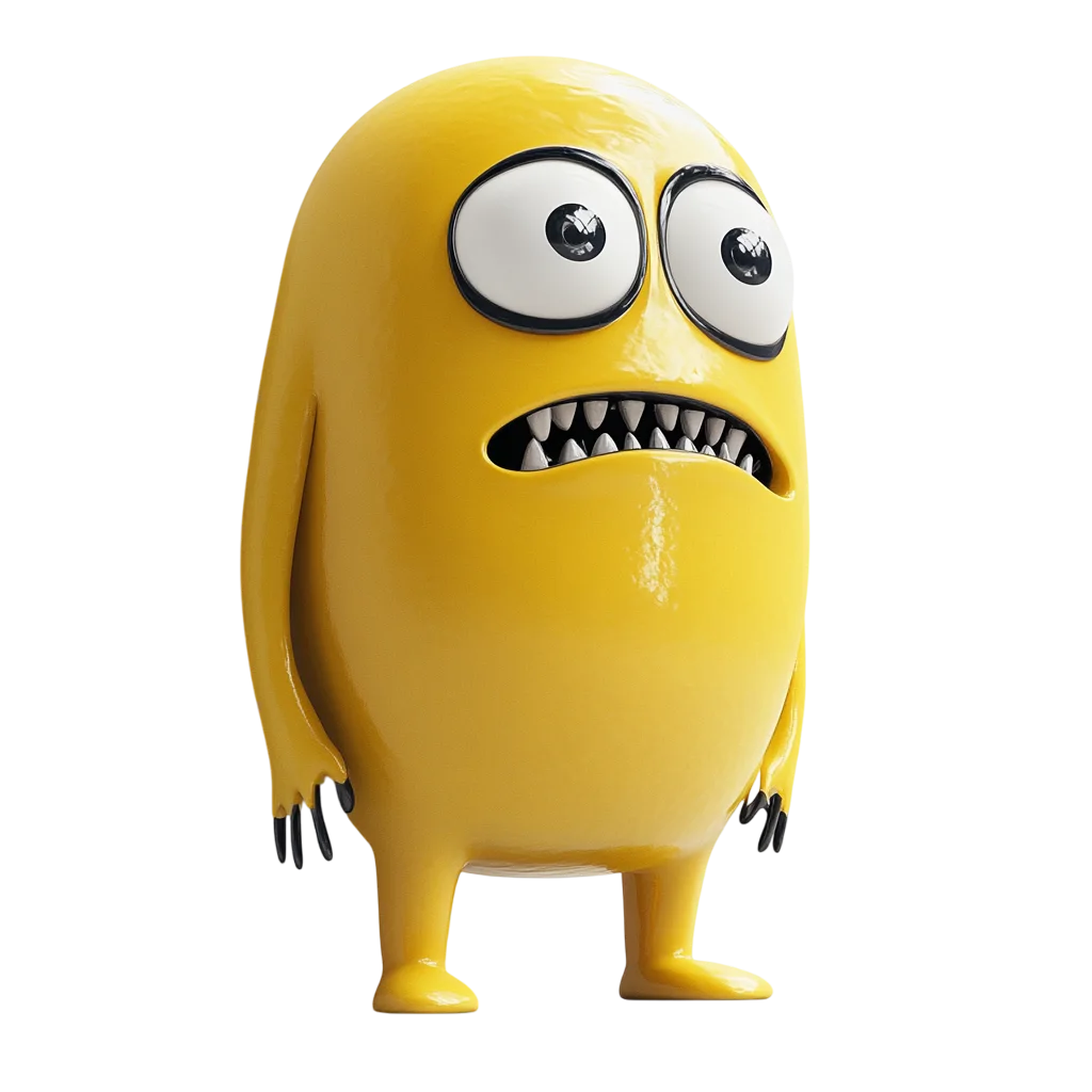 Wide-Eyed Yellow Cartoon Monster with Sharp Teeth Free PNG