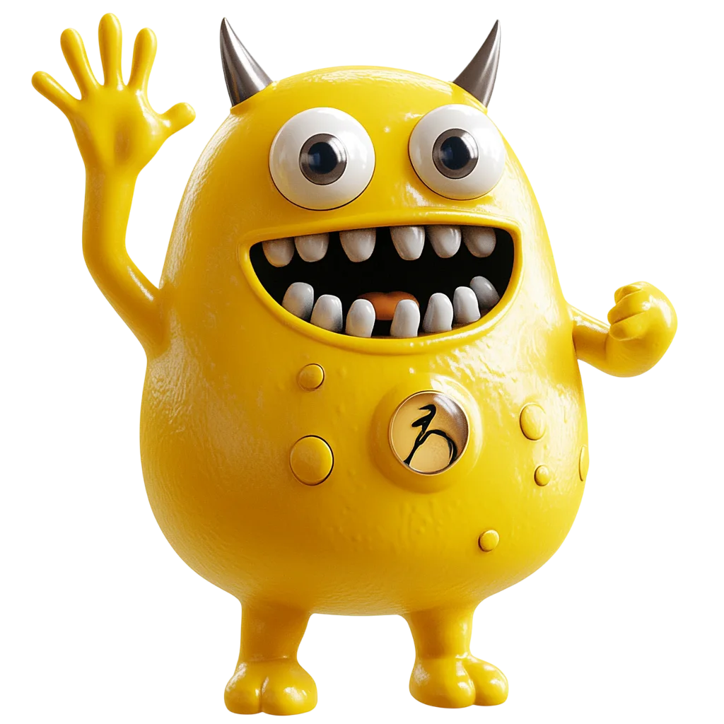 Waving Yellow Cartoon Monster Character Free PNG