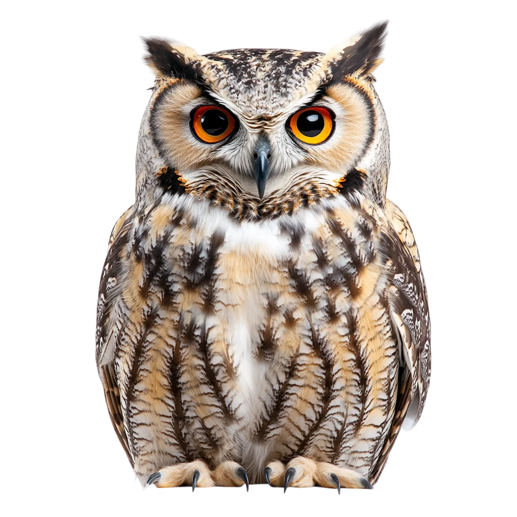 Front-Facing Owl with Bright Orange Eyes Free PNG