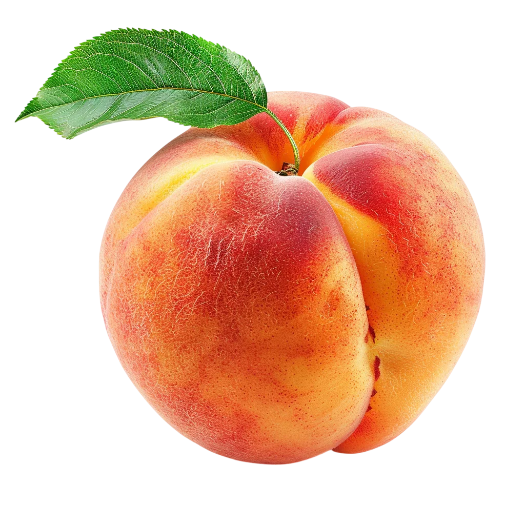 Ripe Orange-Red Peach with Green Leaf Free PNG