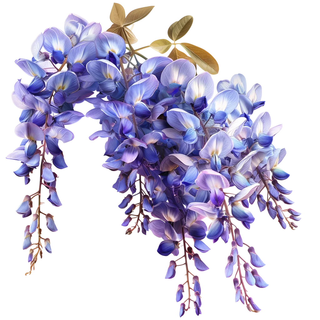 Purple Wisteria Blossoms with Golden Leaves – Free PNG