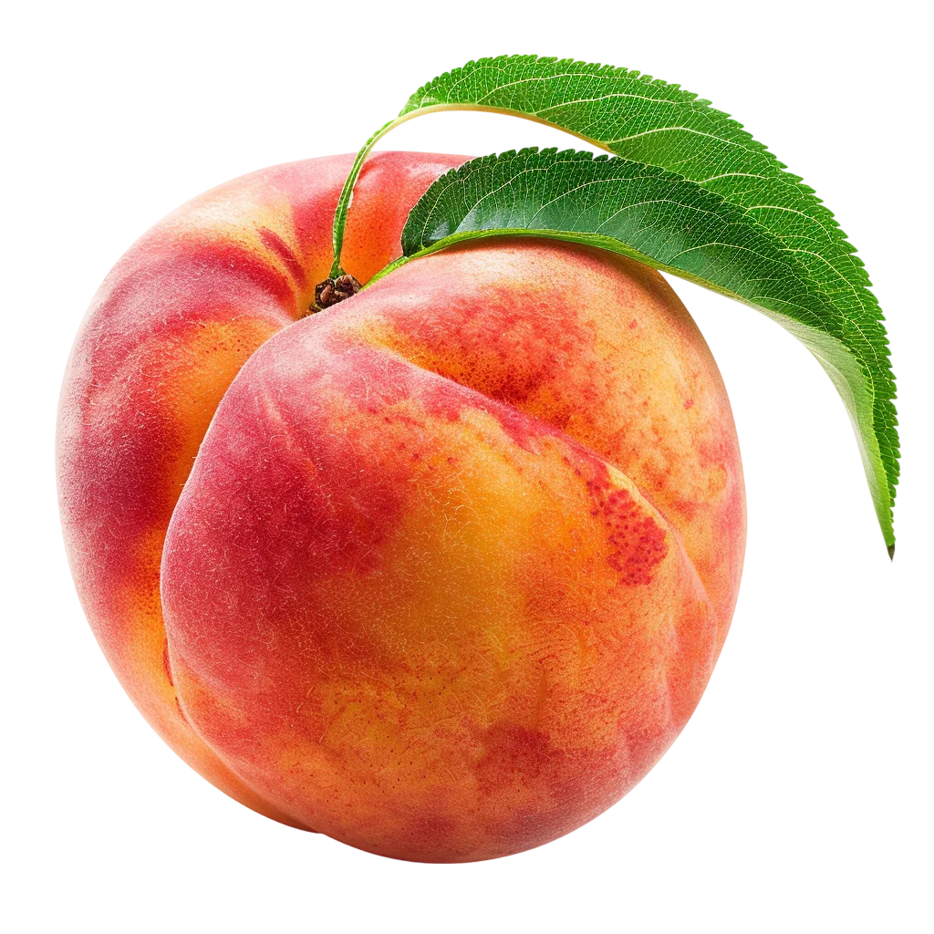 Two Ripe Peaches with Green Leaves Free PNG