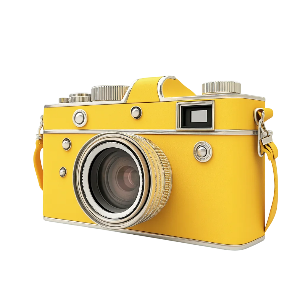 Yellow Vintage Camera with Silver Lens Free PNG