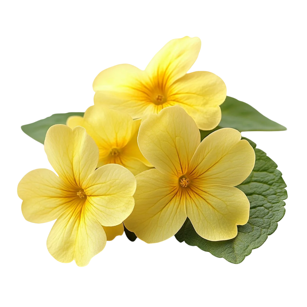 Yellow Primrose Flowers with Green Leaves Free PNG