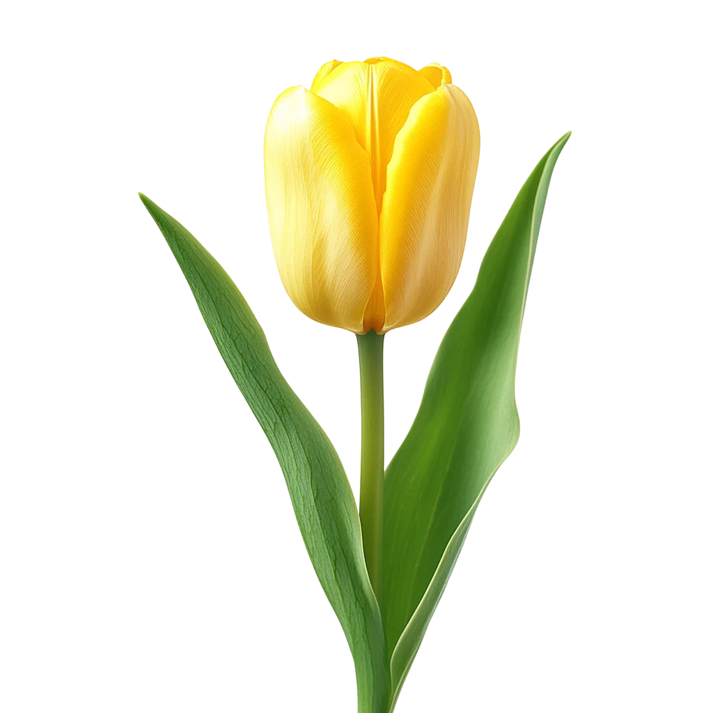 Golden Yellow Tulip with Green Leaves Free PNG