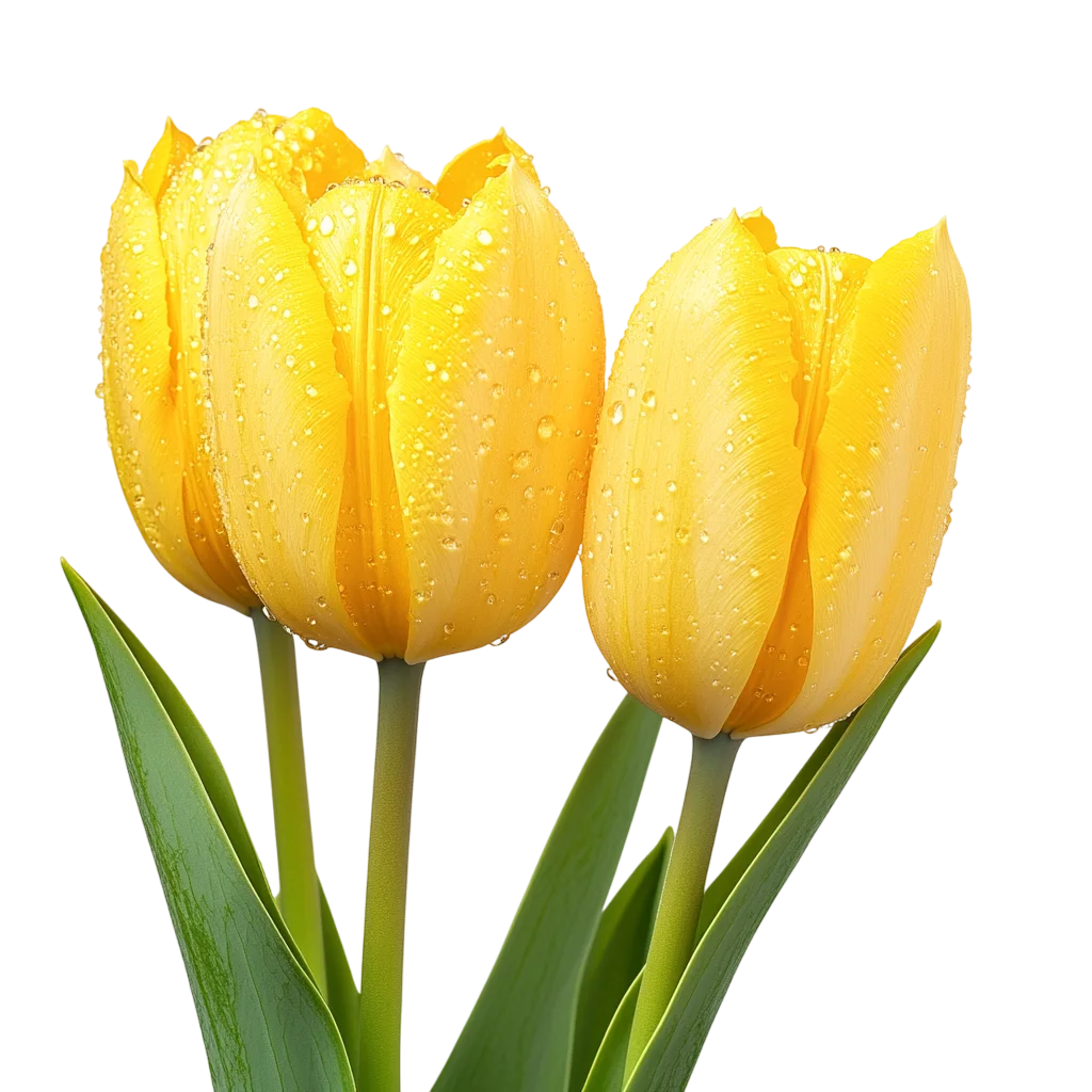 Three Dewy Yellow Tulips | Free PNG