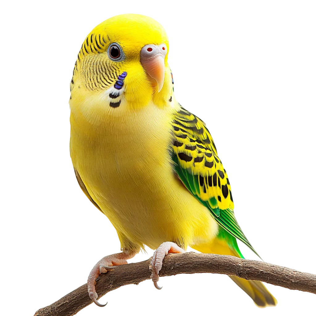 Yellow and Green Budgerigar on a Branch Free PNG
