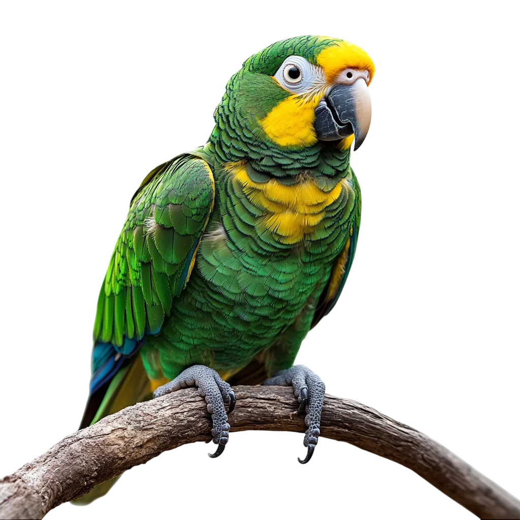 Green and Yellow Parrot Perched on a Branch Free PNG