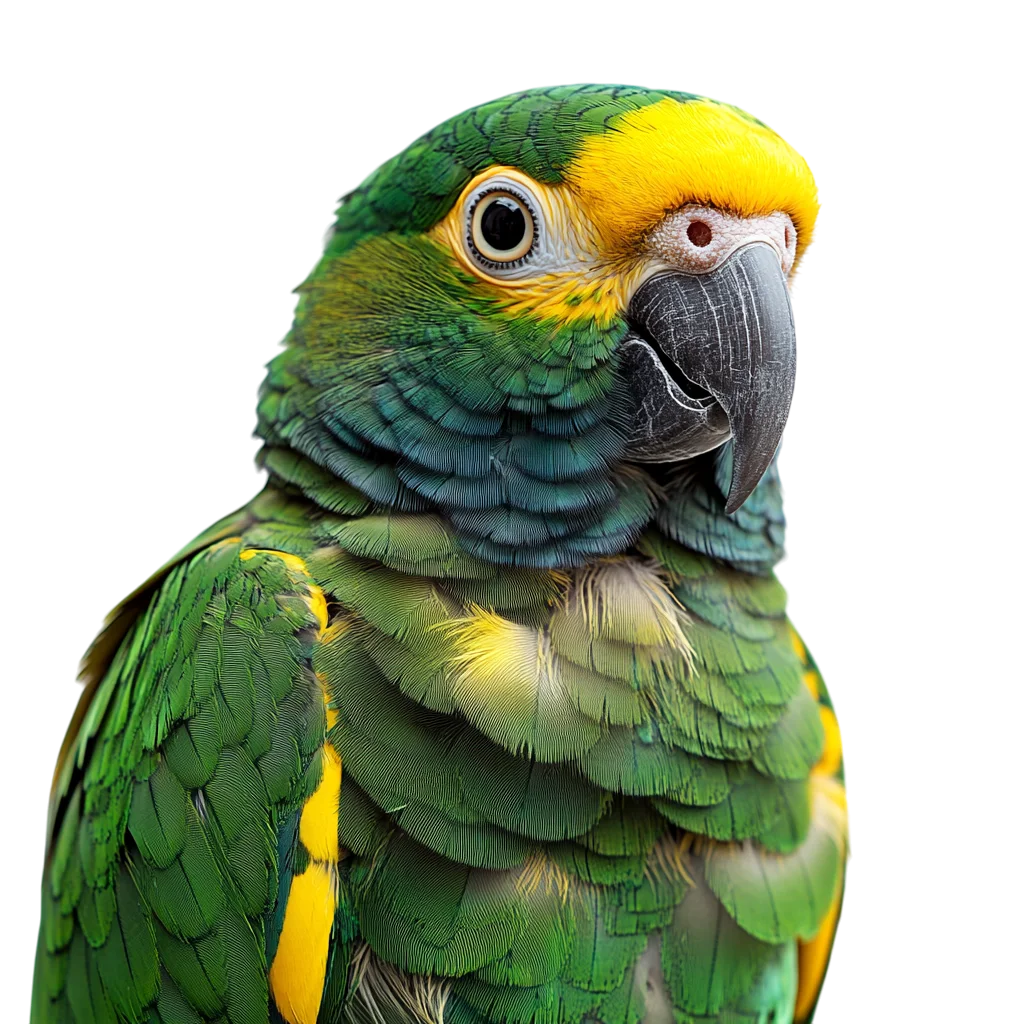 Green Parrot Portrait with Yellow Crown – Free PNG