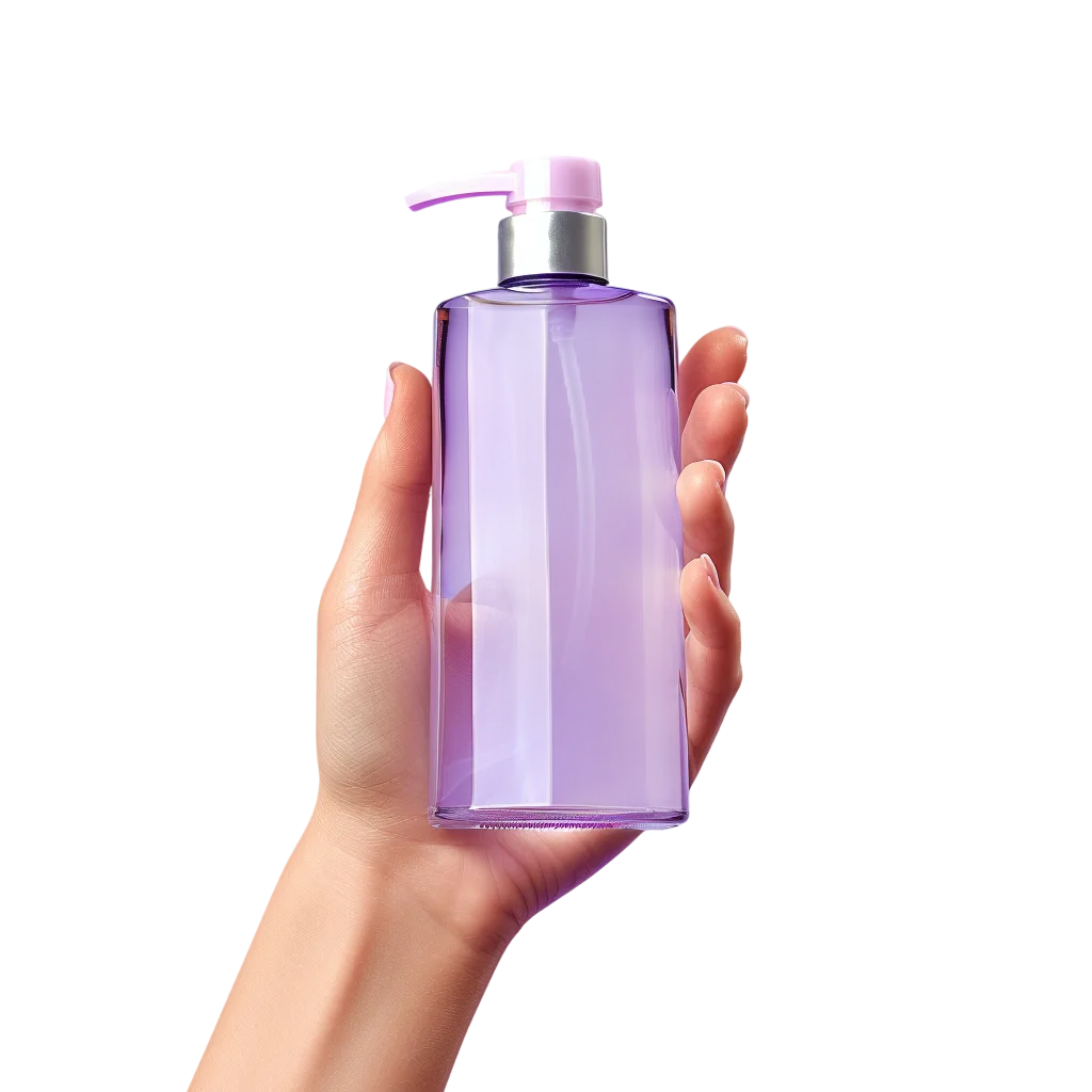 Hand Holding a Purple Pump Bottle – Free PNG