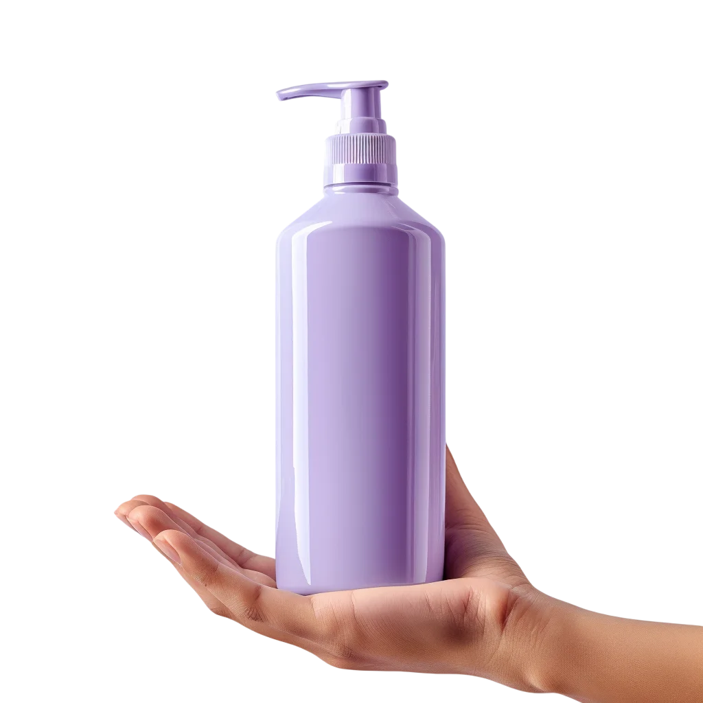 Lavender Pump Bottle Held in an Open Hand | Free PNG