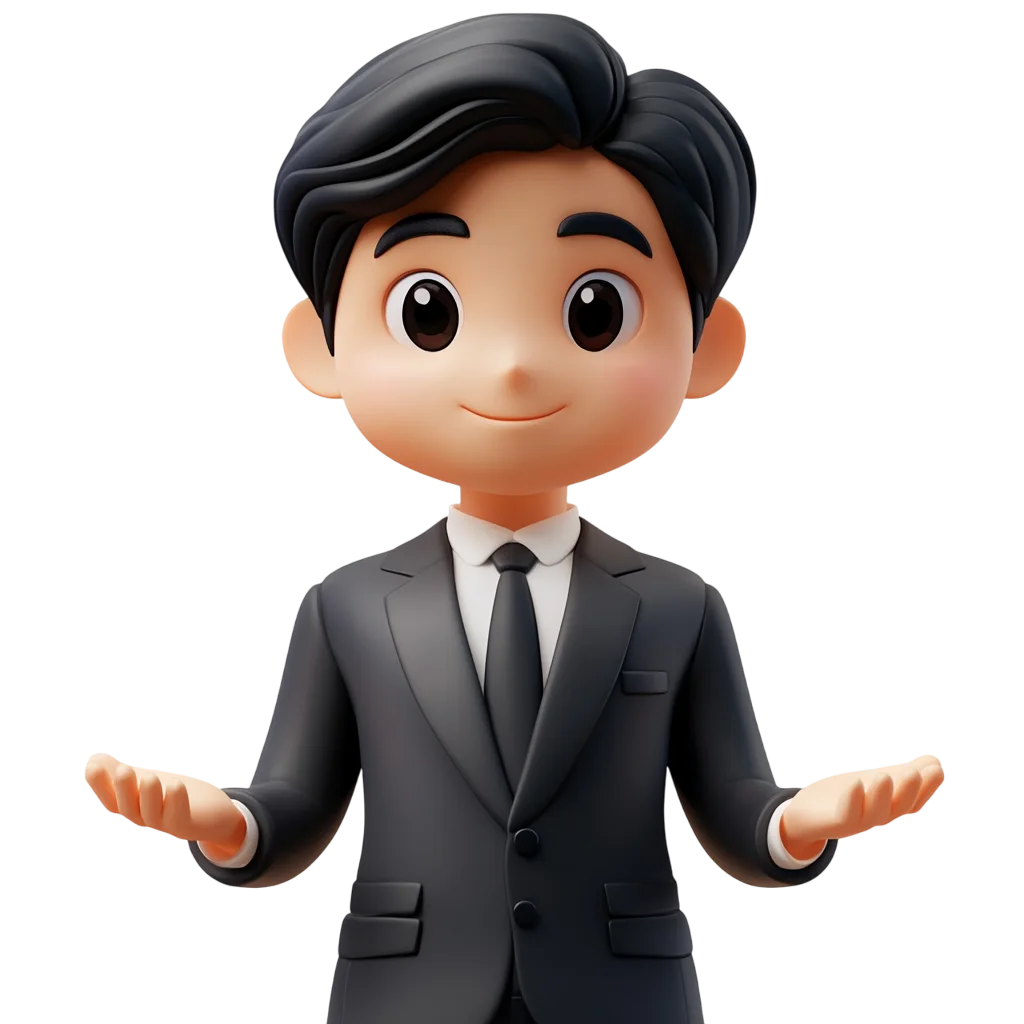 Friendly 3D Cartoon Man in a Suit with Open Hands – Free PNG