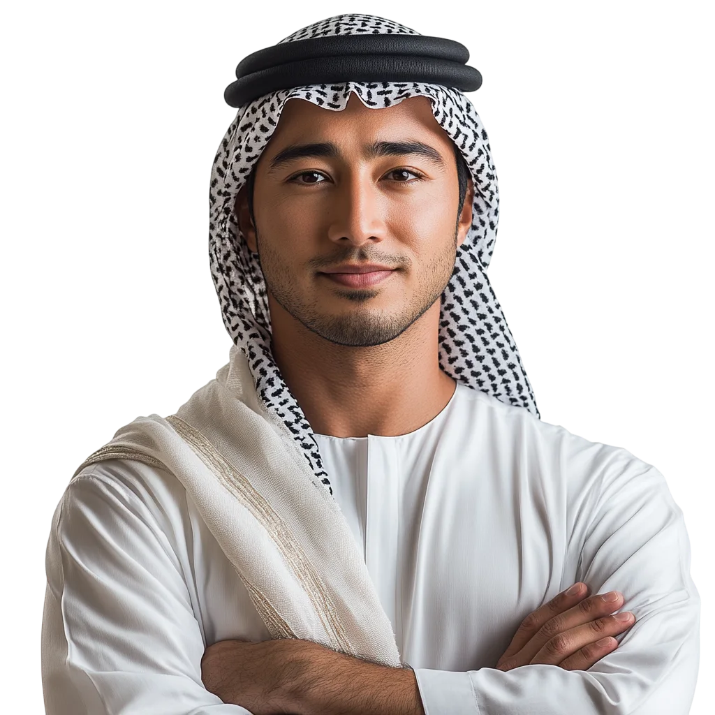 Arab Man in Traditional Attire with Crossed Arms Free PNG