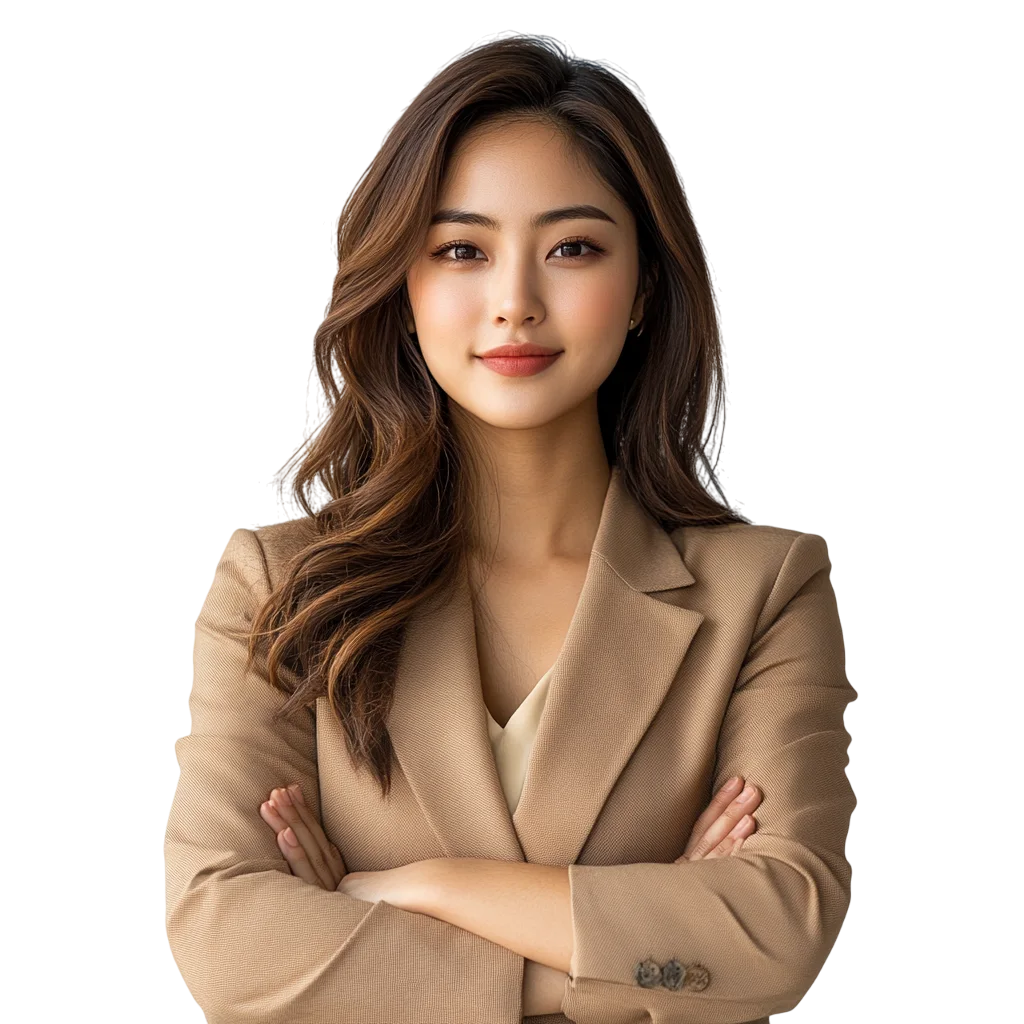 Confident Asian Businesswoman in Beige Blazer, Free PNG