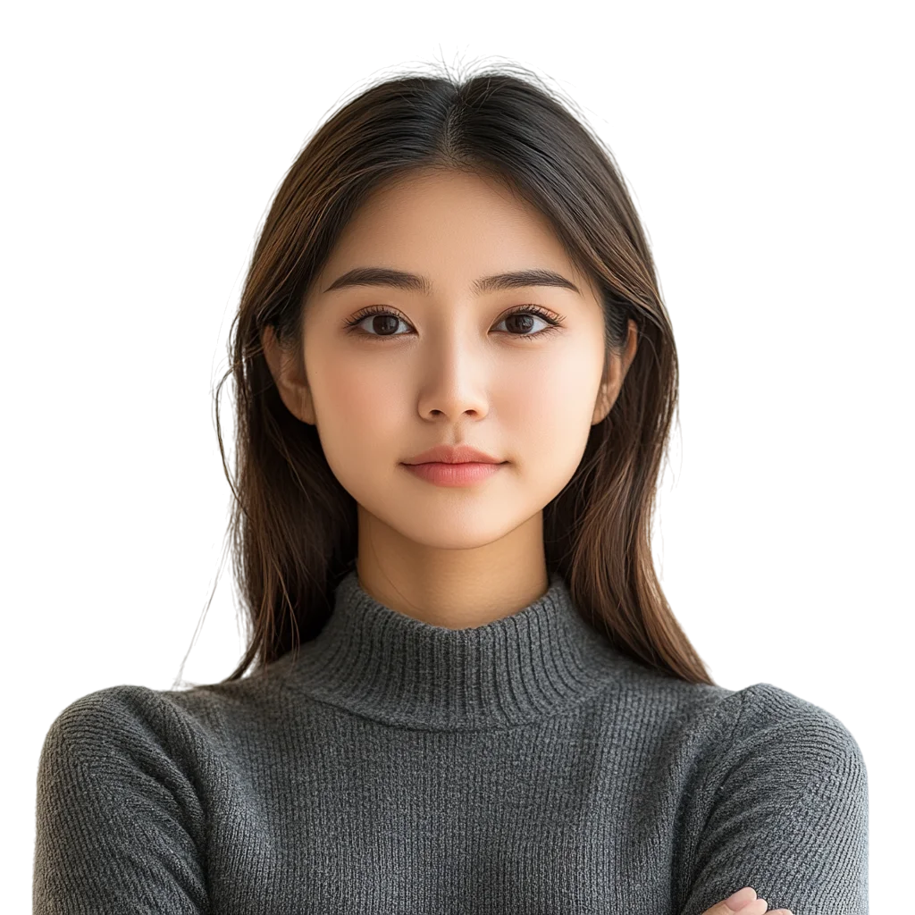 Free PNG Portrait of a Young Woman in a Gray Turtleneck