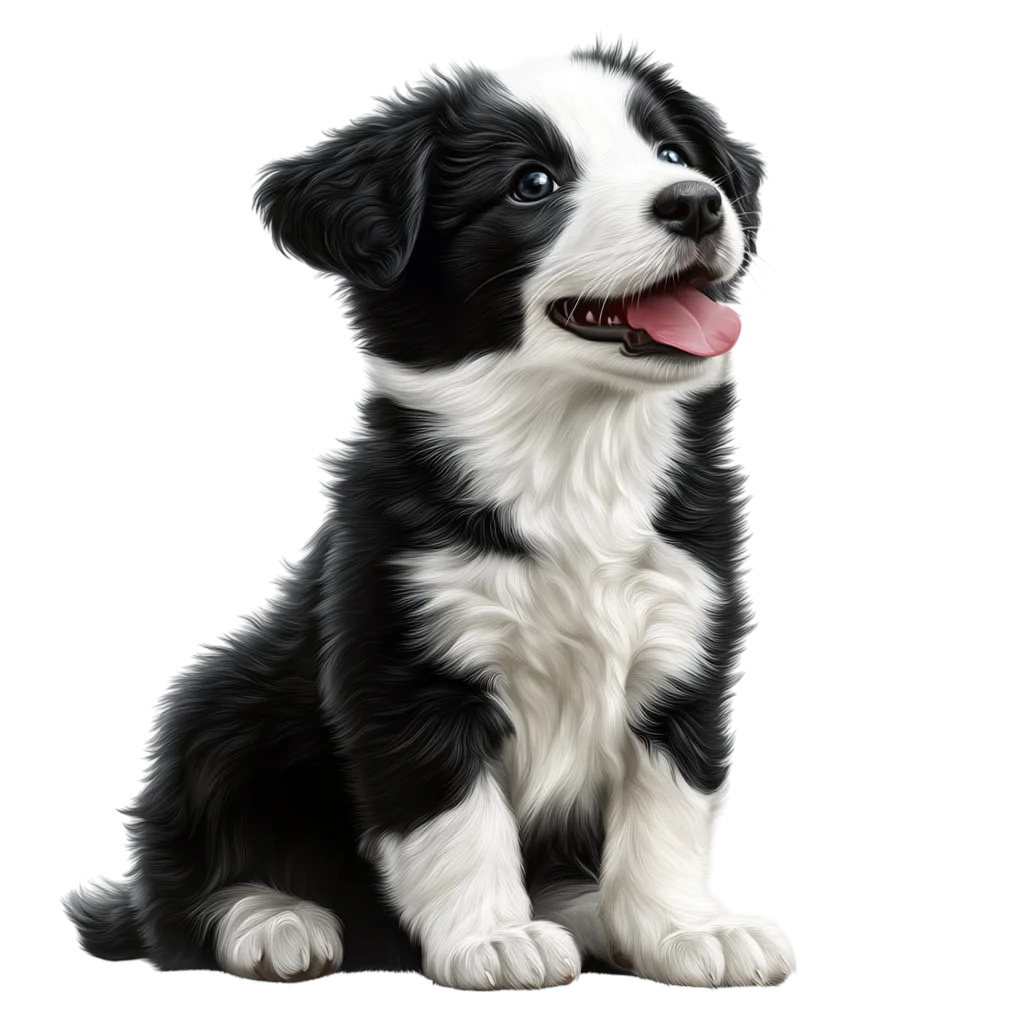 Happy Black-and-White Puppy Sitting – Free PNG