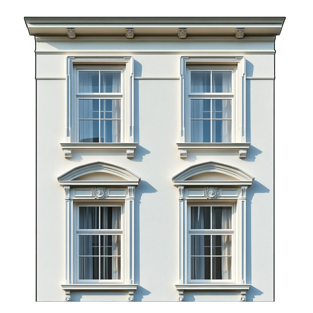 Classical White Building Facade with Four Windows Free PNG