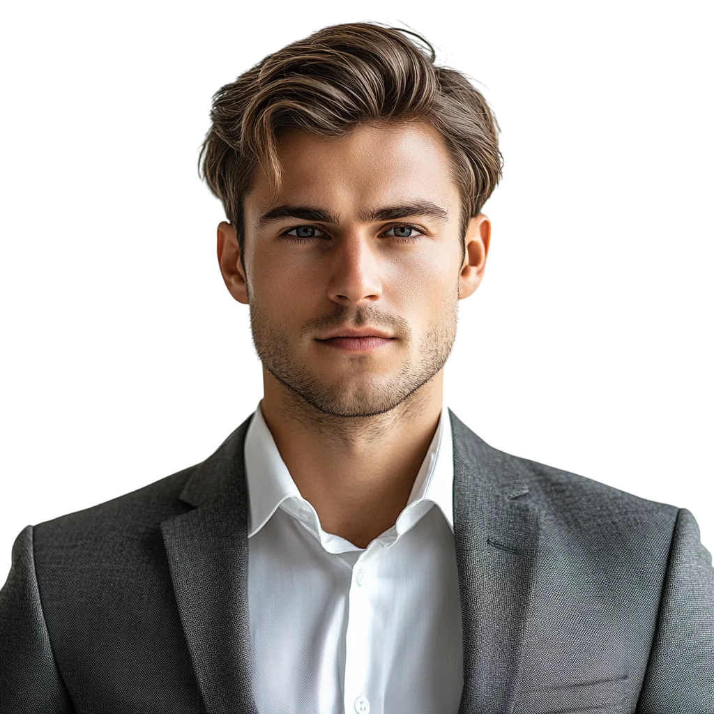 Young Man in Gray Suit Portrait – Free PNG