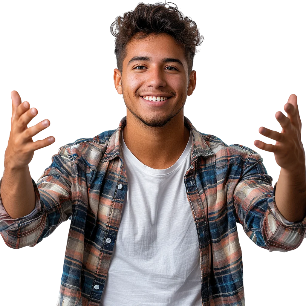 Excited Young Man Gesturing with Both Hands Free PNG