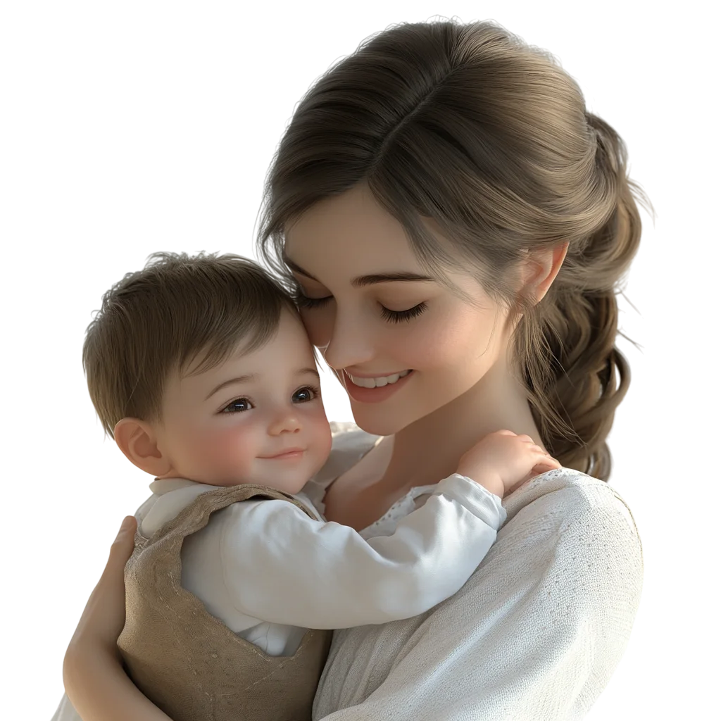Tender Mother Holding Baby Boy to Her Cheek Free PNG