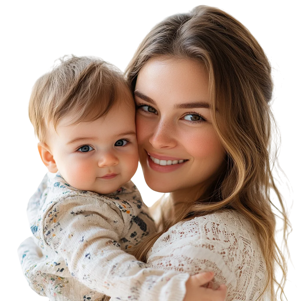 Loving Young Mother Hugging Her Baby Boy Free PNG