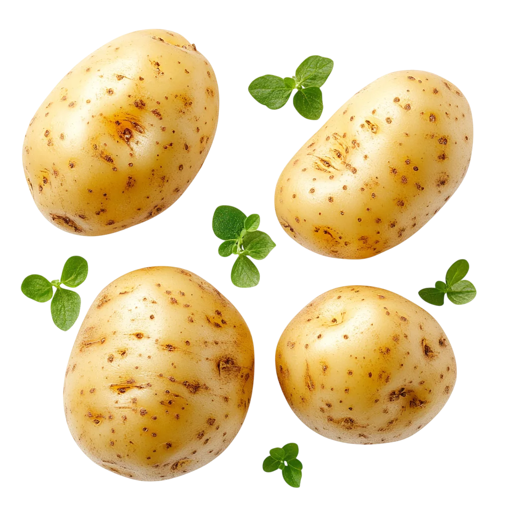 Fresh Raw Whole and Halved Russet Potatoes Free PNG