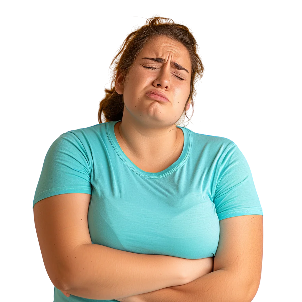 Woman with Stomach Ache Holding Abdomen Free PNG