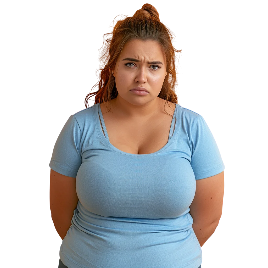 Casual Plus Size Young Woman in Blue Shirt Free PNG