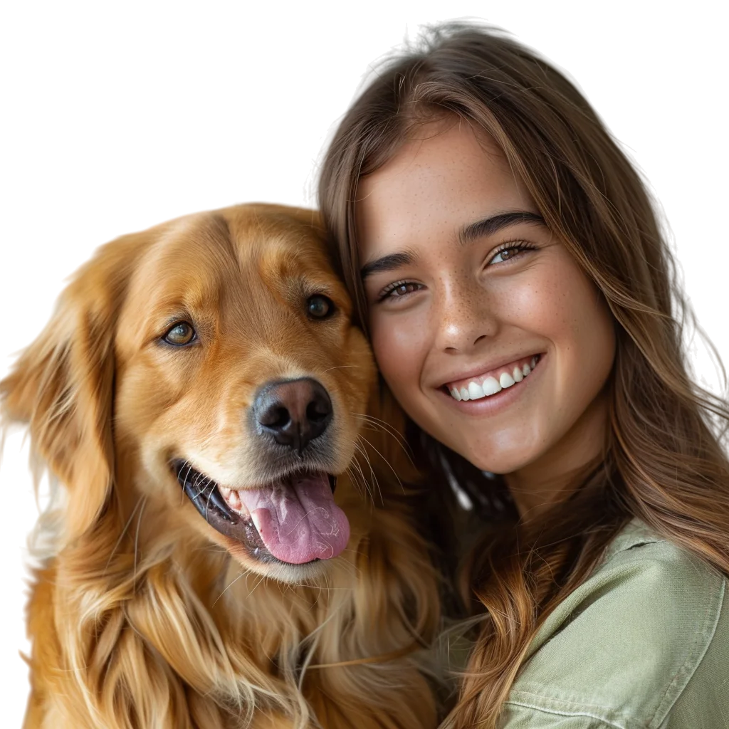 Smiling Young Woman Hugging Golden Retriever Free PNG
