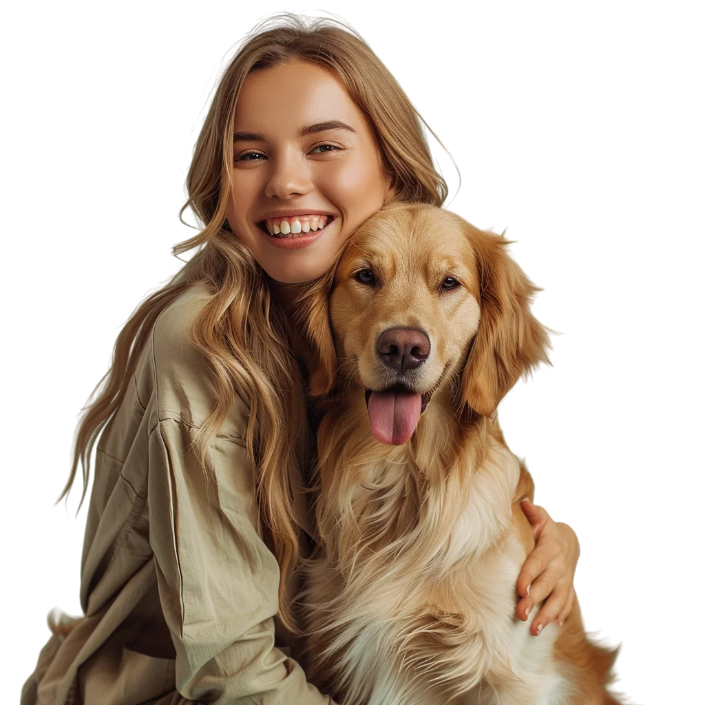 Happy Couple Hugging Golden Retriever Dog Free PNG